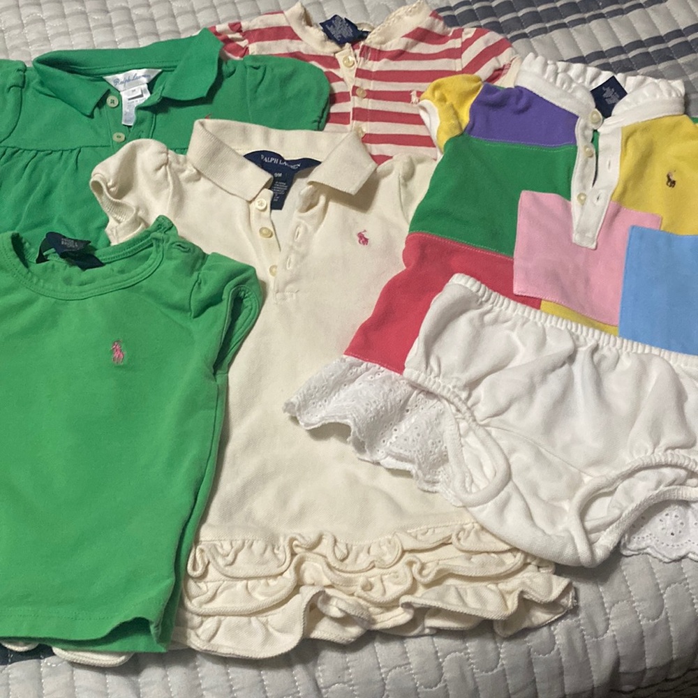 Lot baby Ralph Lauren size 9 months dresses and one 12 month top. You get all!
